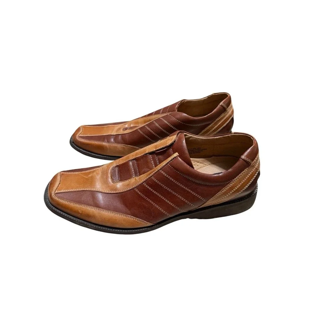 Stacy Adams Leather Slip On Dress Shoes Brown Square Toe Mens 10M - Picture 3 of 8